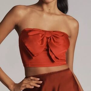 By Anthropologie Women's Red Strapless Bow Crop Top